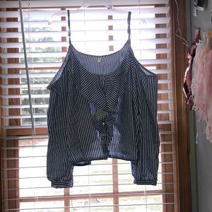 Striped open shoulder shirt